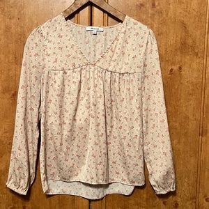 Madewell Puff Sleeve Satin V-Neck Floral Summer Blouse Size XS